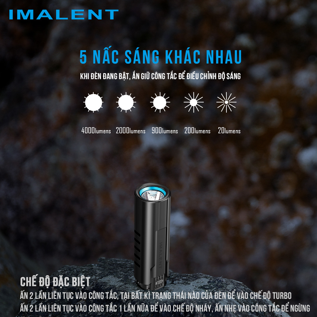 Đèn pin mini IMALENT LD70 độ sáng 4000 lumen tầm chiếu xa 203m pin 18350 sạc nam châm