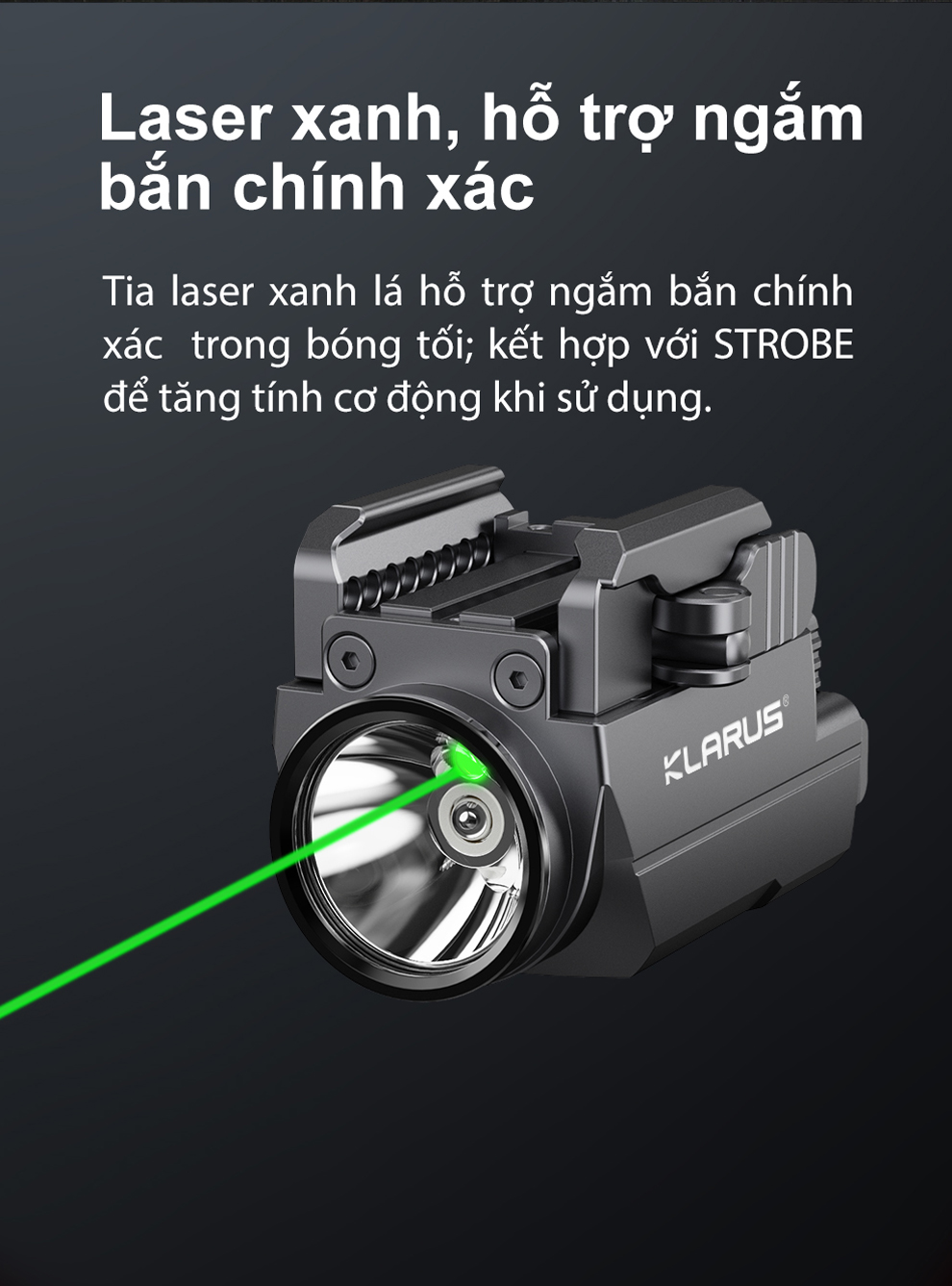 Đèn pin đặc chủng KLARUS GL2 sáng 1000 lumen tích hợp laser xanh lá pin 400mAh