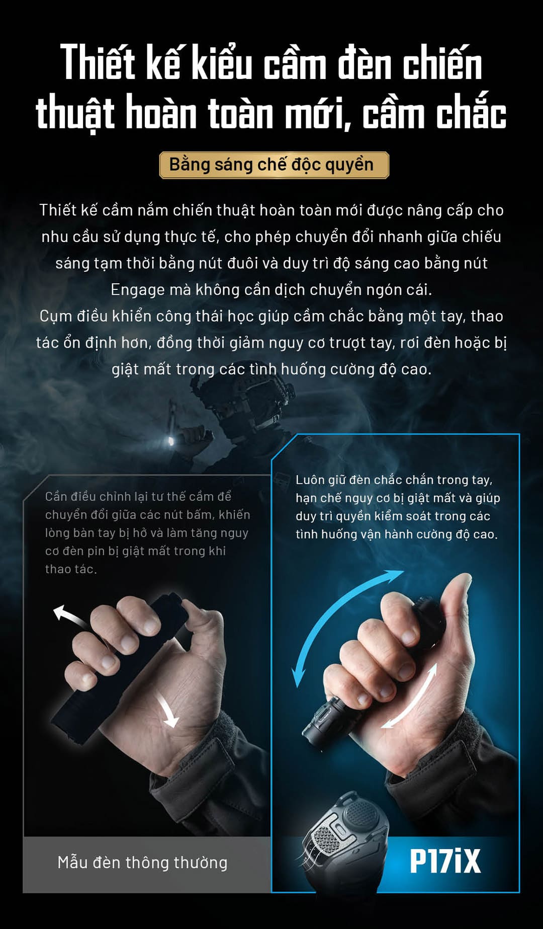 khả năng chiếu sáng xa và chiếu tỏa đồng thời của P17iX với góc sáng rộng 125 độ và tầm chiếu 243m, phù hợp cho không gian mở và tình huống quan sát đa dụng.