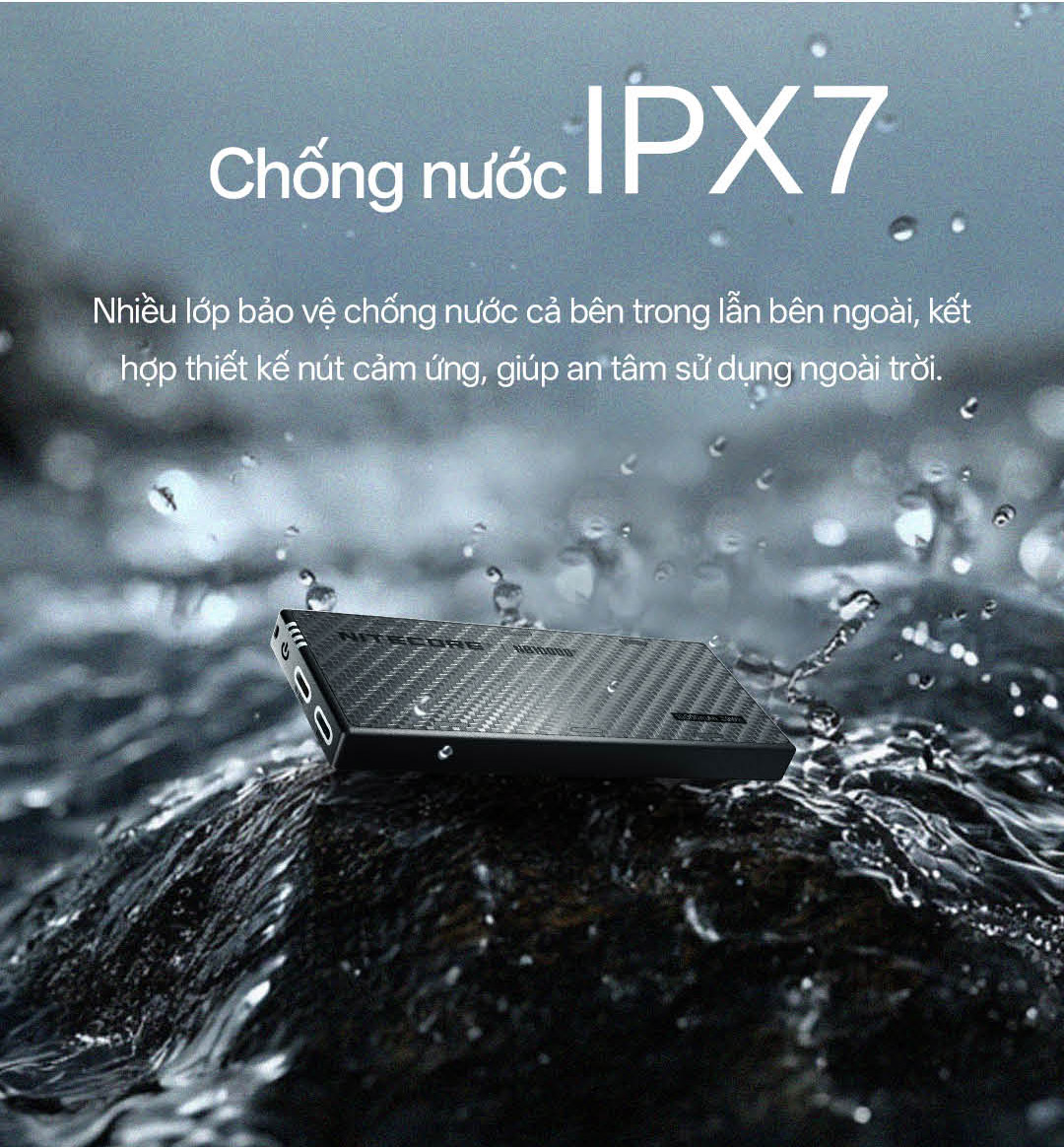 Sạc dự phòng NITECORE NB10000 Gen 4 10000 mAh sợi carbon siêu nhẹ chống nước, đèn sạc RGB