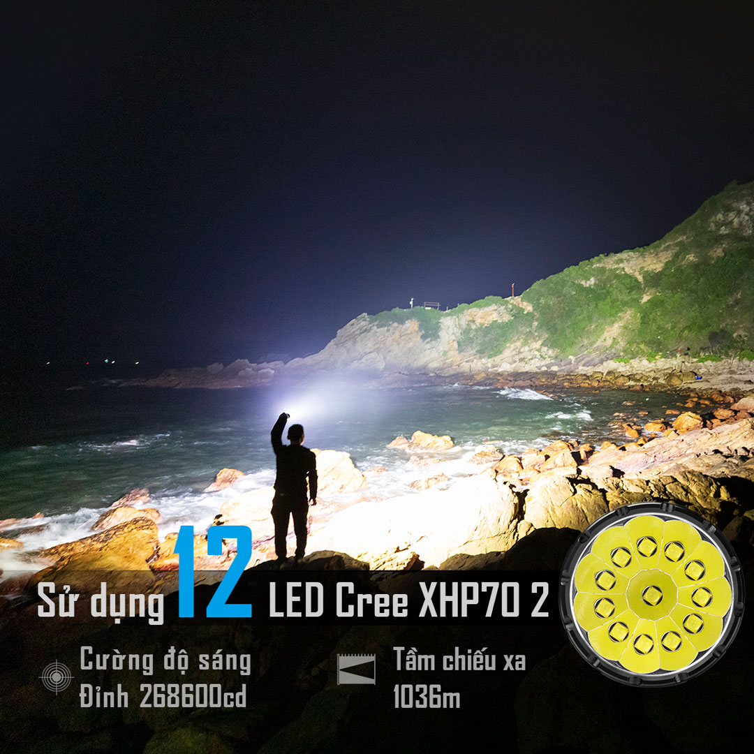 Đèn pin IMALENT MS12 Mini C sáng 65.000 lumen chiếu xa 1036m sạc USB-C Powerbank