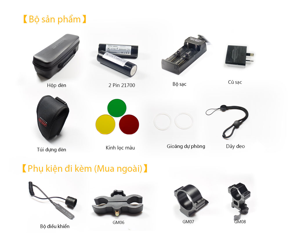 Bộ sản phẩm của Đèn zoom laser trắng MAXTOCH LA60 