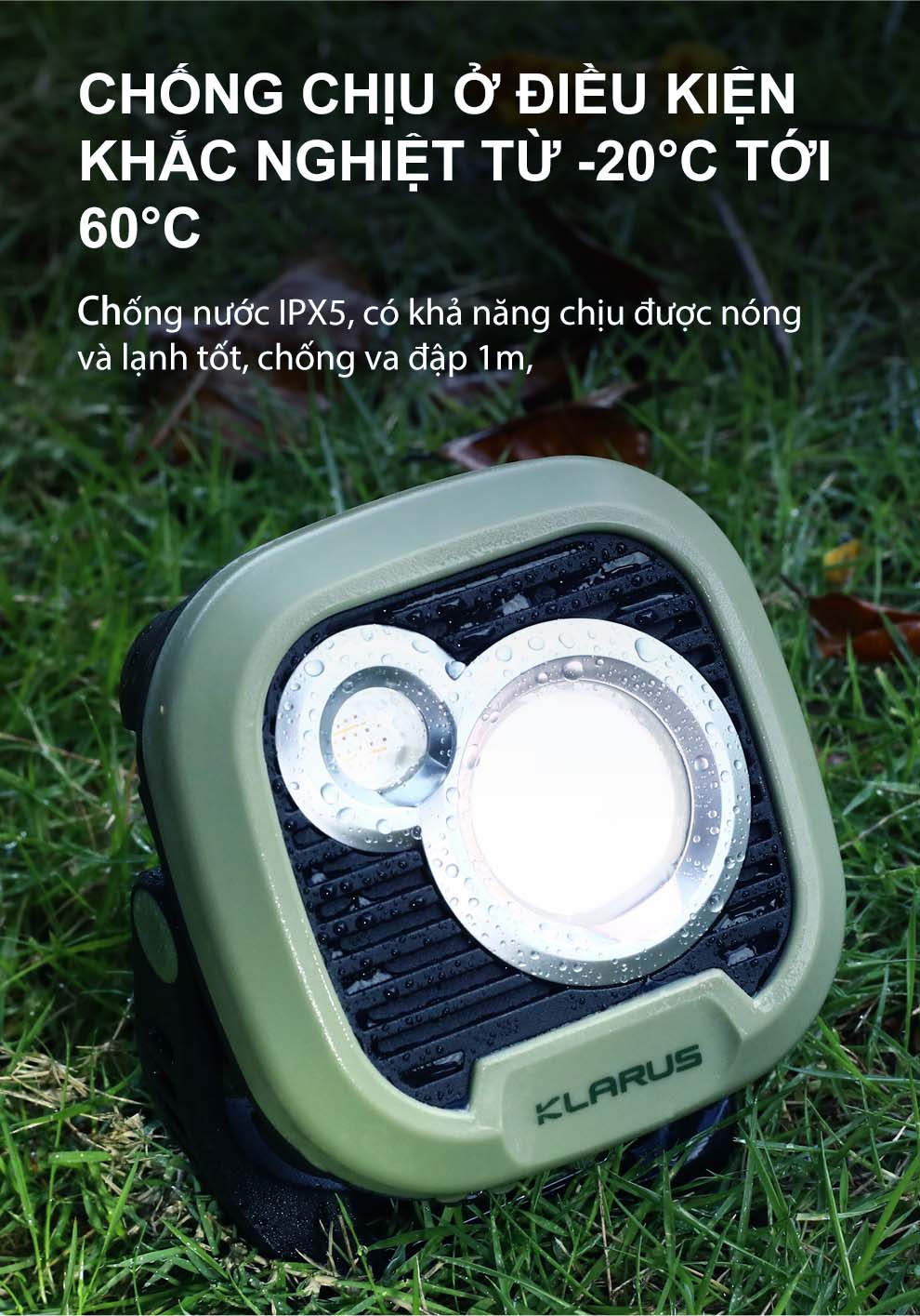 Đèn pin cắm trại KLARUS WL3 sáng 1500 lumen pin liền thân 13.500mAh sạc USB-C chức năng powerbank