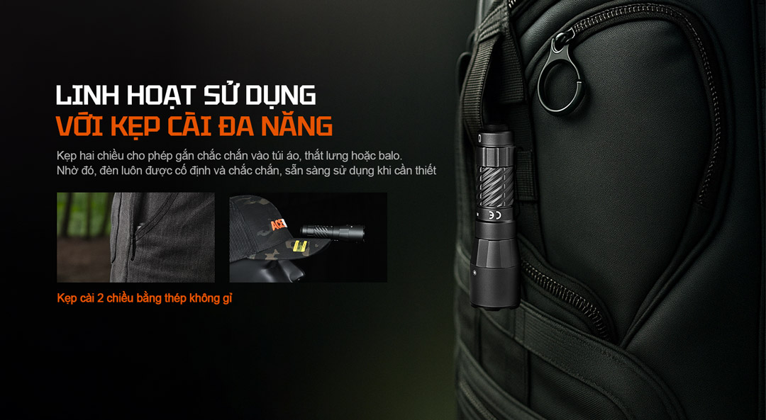 Gắn túi áo, balo hoặc thắt lưng chắc chắn