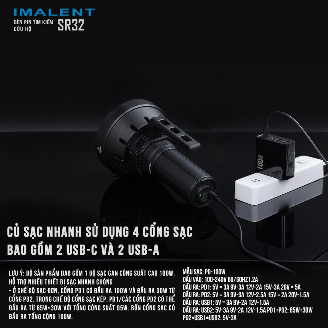 Đèn pin IMALENT SR32 sáng 120.000lm chiếu xa 2.080m 32 LED XHP50.3 sạc USB-C kiêm Powerbank