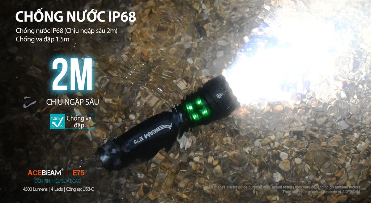 Đèn pin ACEBEAM E75 độ sáng 4500 lumen chiếu xa 260m pin 21700 5000mAh cổng sạc USB-C