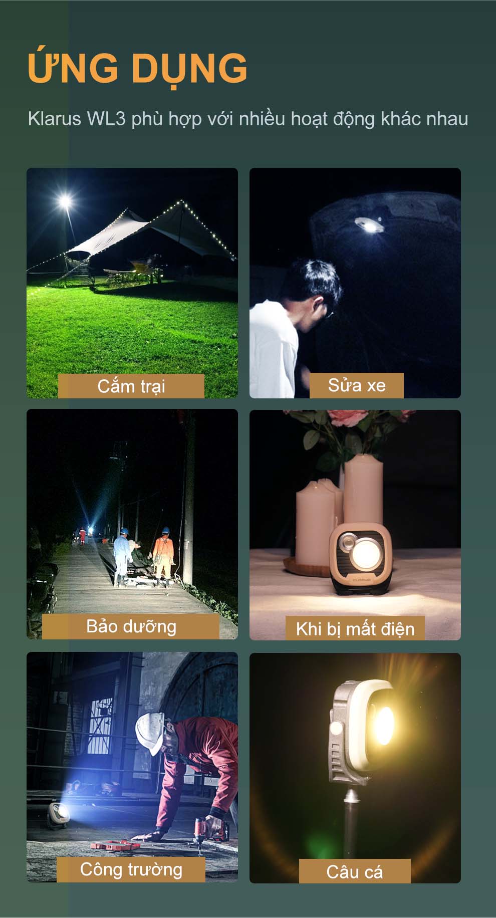 Đèn pin cắm trại KLARUS WL3 sáng 1500 lumen pin liền thân 13.500mAh sạc USB-C chức năng powerbank