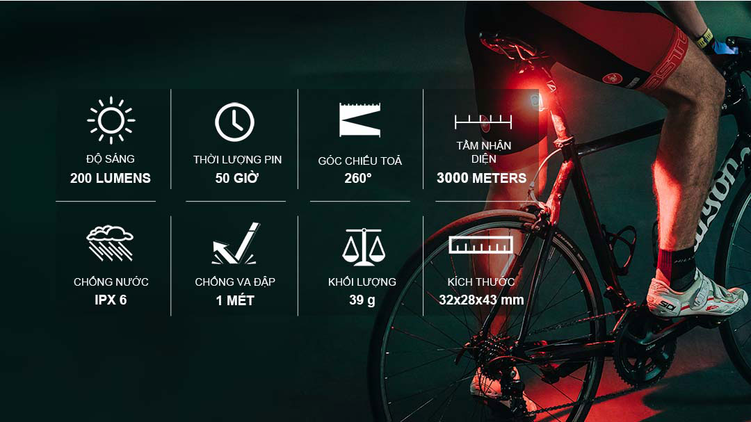 Đèn hậu xe đạp MAGICSHINE SEEMEE 200 V3.0 độ sáng 200 lumen pin 1000mAh USB-C