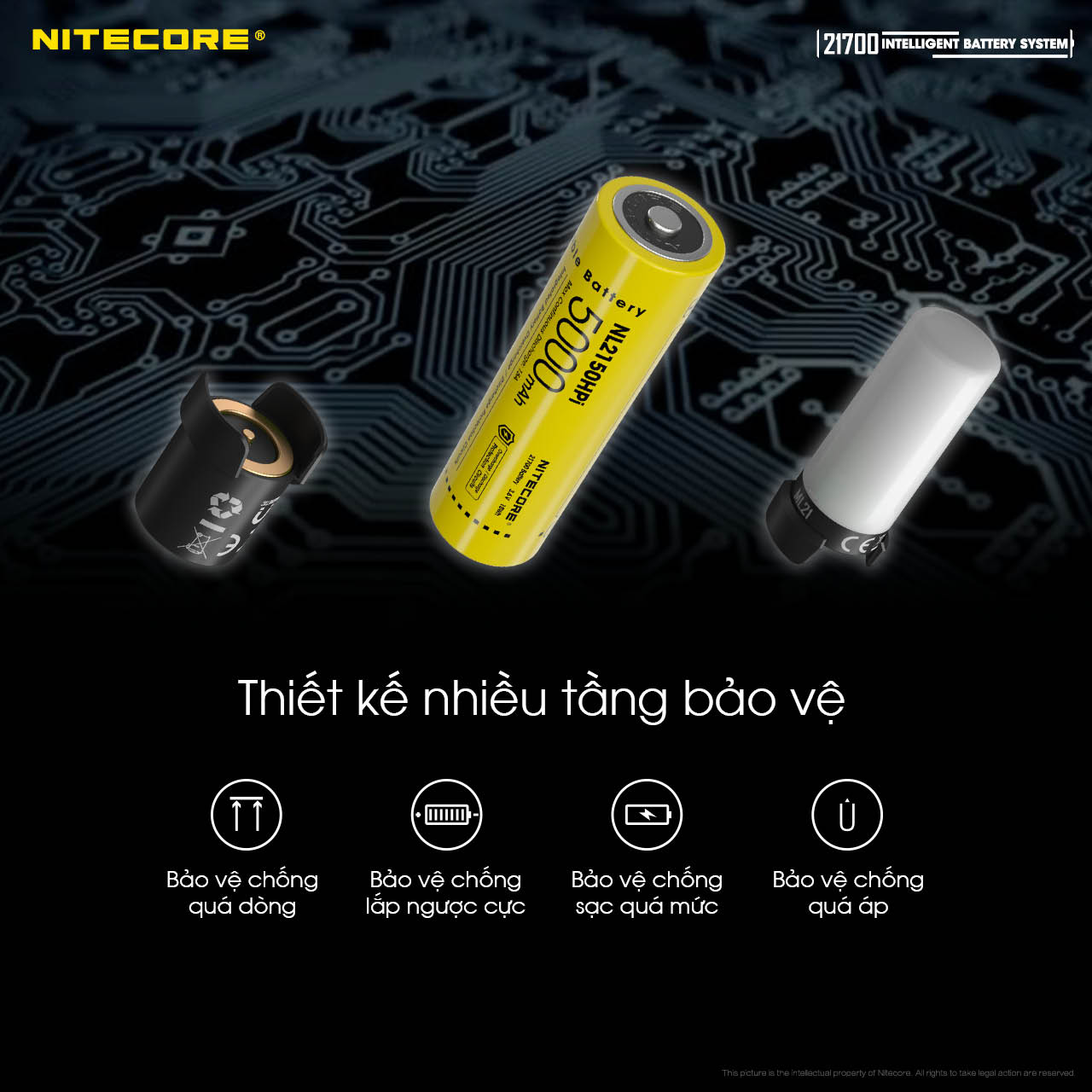 Tích hợp các cơ chế bảo vệ chống quá dòng, lắp ngược cực, sạc quá mức và quá áp để đảm bảo an toàn khi sử dụng.
