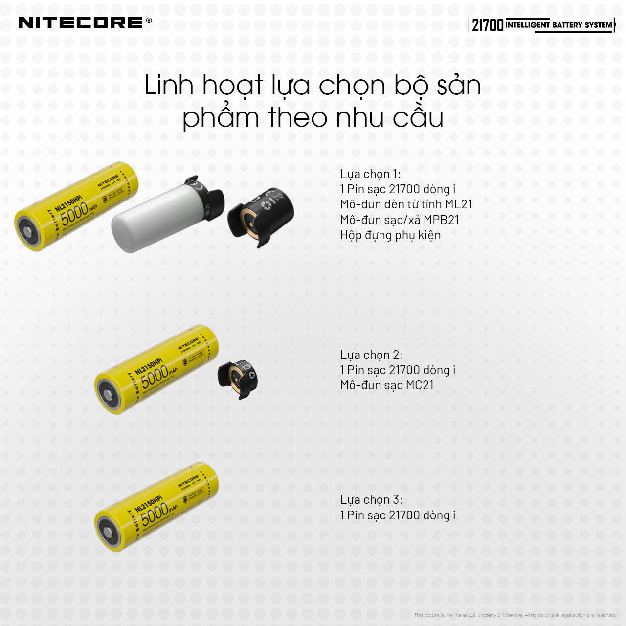Người dùng có thể lựa chọn pin riêng hoặc kết hợp với ML21, MC21, MPB21 theo nhu cầu sử dụng thực tế.