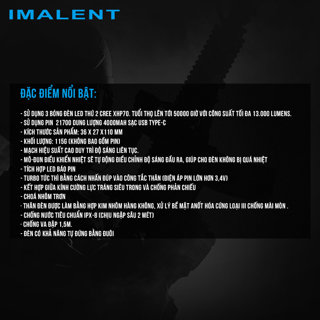 Đèn pin edc IMALENT MS03 sáng 13.000 lumen chiếu xa 324m pin 21700 sạc USB-C