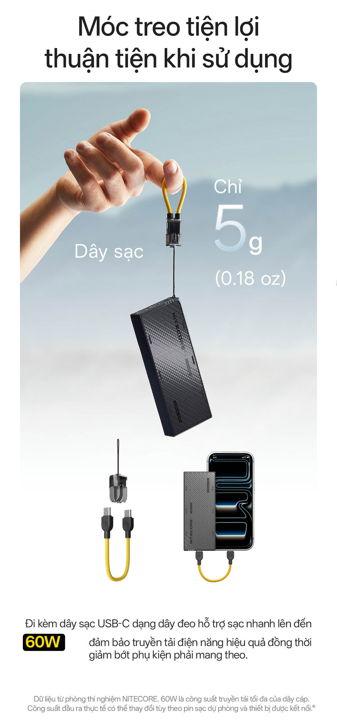Sạc dự phòng NITECORE NB10000 Gen 4 10000 mAh sợi carbon siêu nhẹ chống nước, đèn sạc RGB