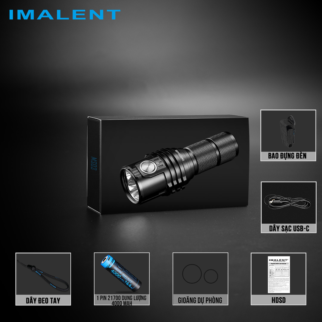 Đèn pin edc IMALENT MS03 sáng 13.000 lumen chiếu xa 324m pin 21700 sạc USB-C