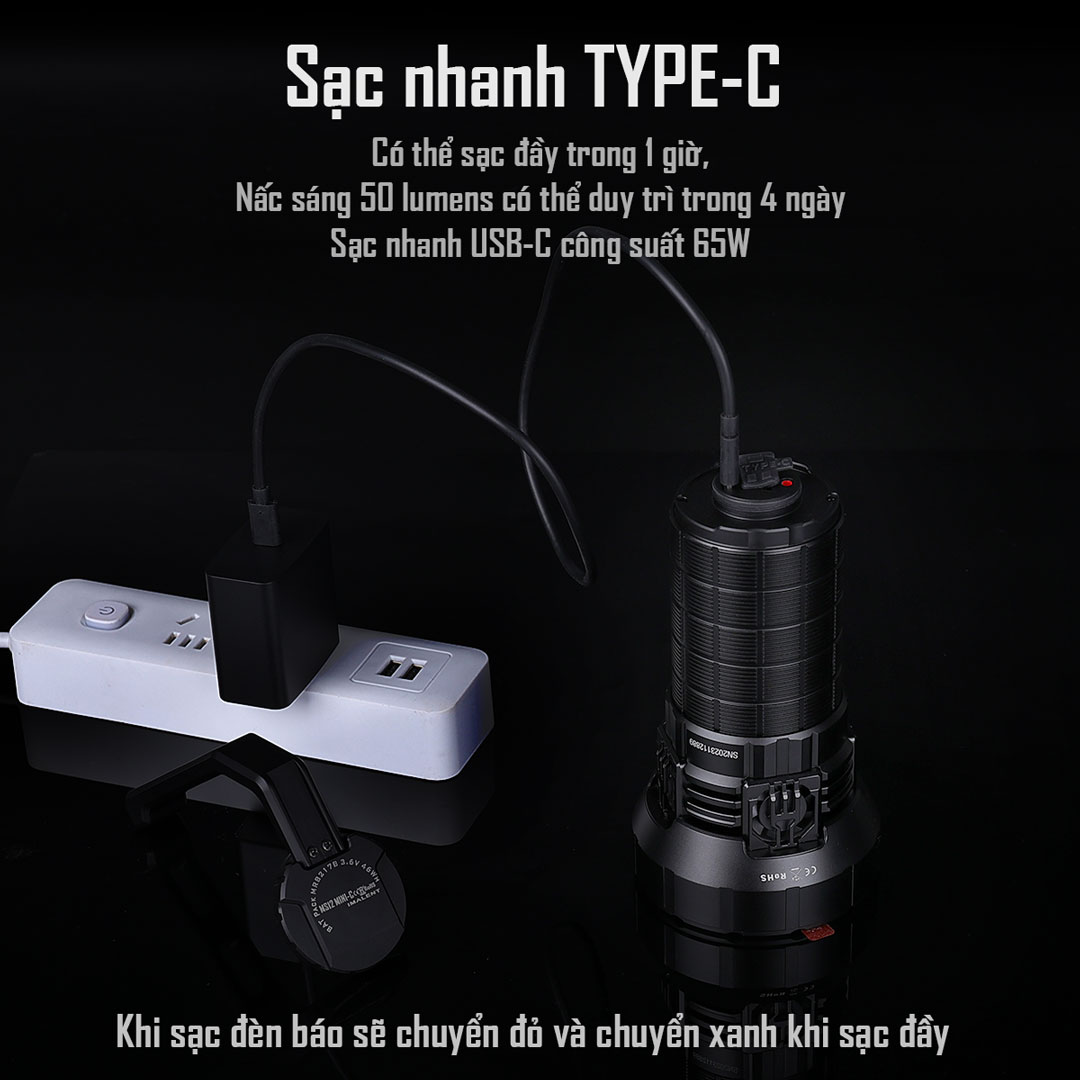 Đèn pin IMALENT MS12 Mini C sáng 65.000 lumen chiếu xa 1036m sạc USB-C Powerbank