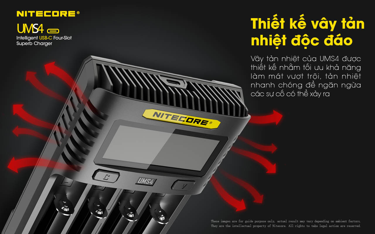 Sạc pin 4 slot thông minh NITECORE UMS4 đầu vào USB-C