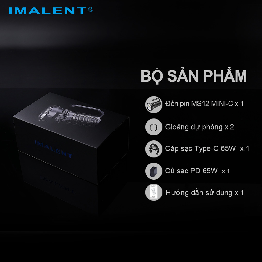 Đèn pin IMALENT MS12 Mini C sáng 65.000 lumen chiếu xa 1036m sạc USB-C Powerbank