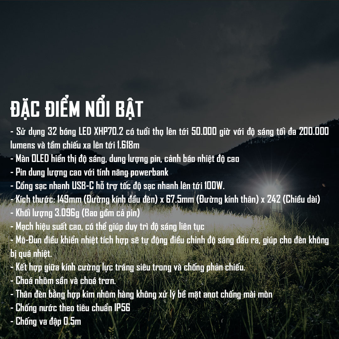 Đèn pin sáng nhất thế giới IMALENT MS32 độ sáng 200.000 Lumen tầm chiếu xa 1618m cổng sạc USB-C powerbank