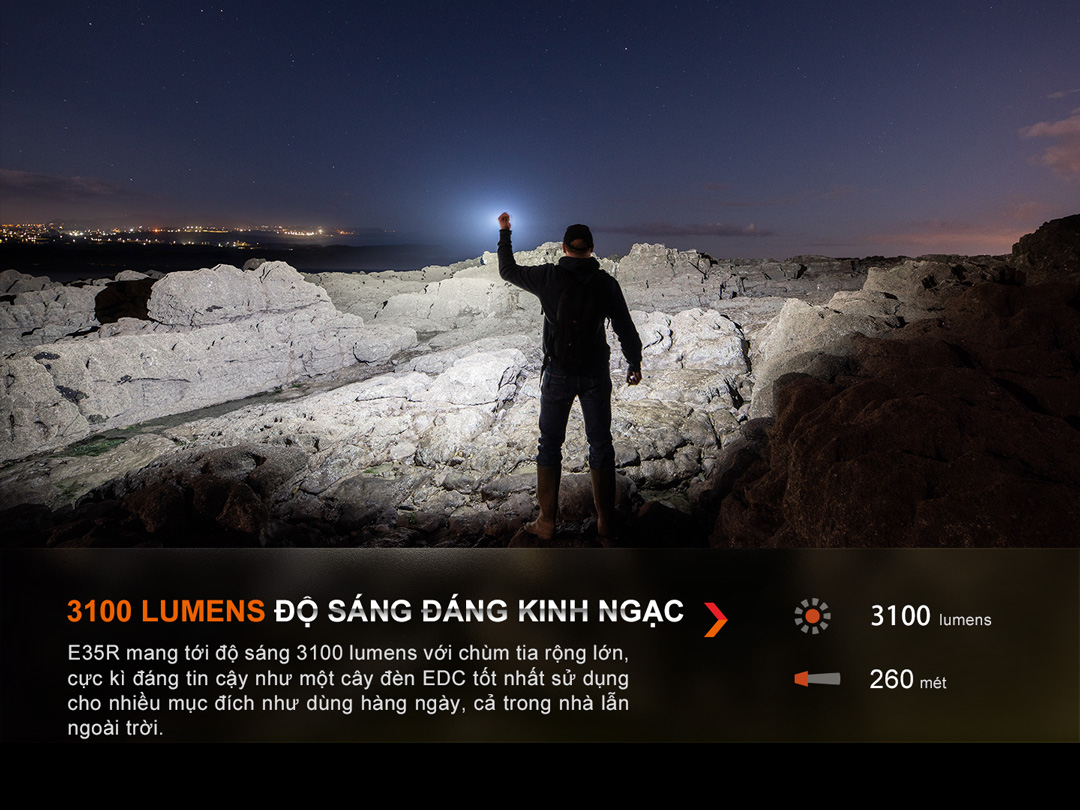 Đèn pin FENIX E35R độ sáng 3100lm chiếu xa 260m pin 21700 sạc USB C đuôi nam châm