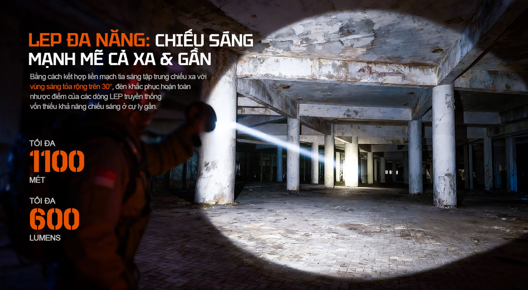Tầm chiếu tối đa 1100m công suất 600 lumen