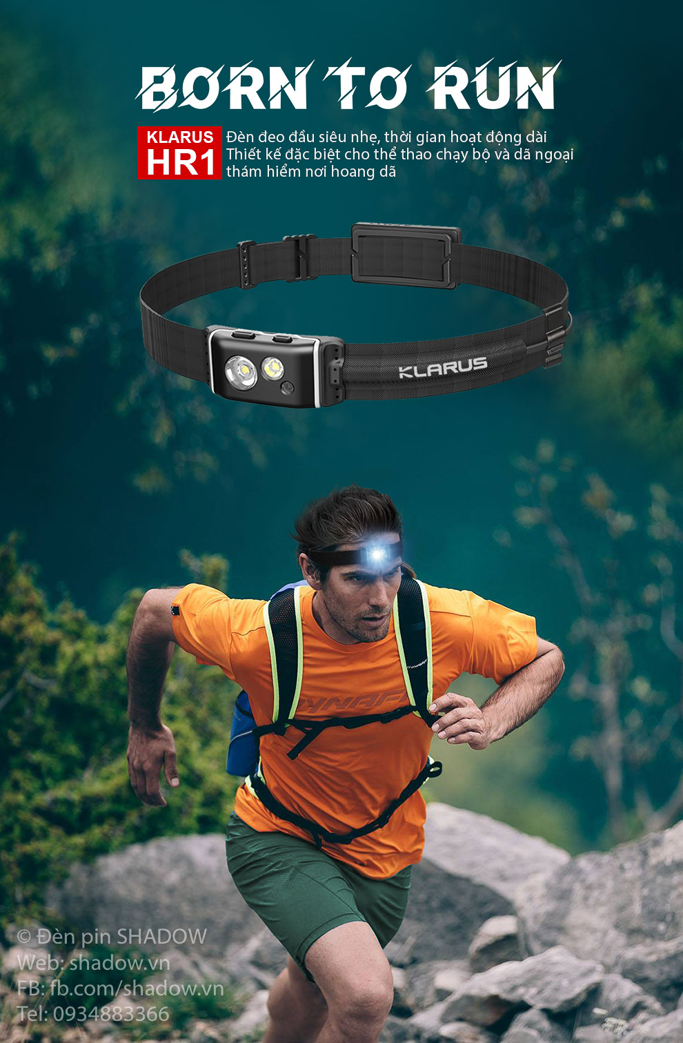Đèn pin đội đầu KLARUS HR1 Plus độ sáng 600 lumen chiếu xa 90m pin Li-ion PP20 2000mAh