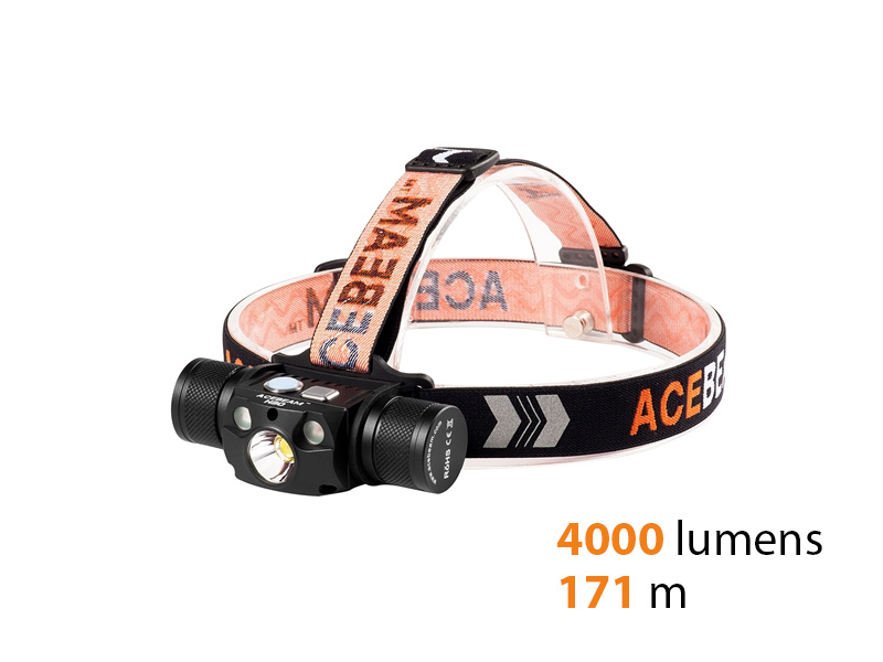 Đèn pin đội đầu ACEBEAM H30 độ sáng 4000 lumen sáng Trắng, 2 Led phụ sáng Đỏ, Xanh Lá, kèm pin 21700 5000mAh, cổng sạc USB-C Powerbank