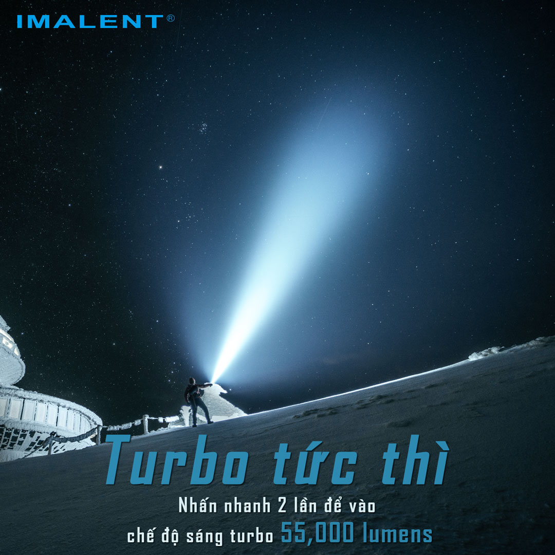 Đèn pin siêu sáng IMALENT SR16 sáng 55.000 lumen chiếu xa 1715m pack 4 pin 21700 tổng 16.000mAh sạc DC