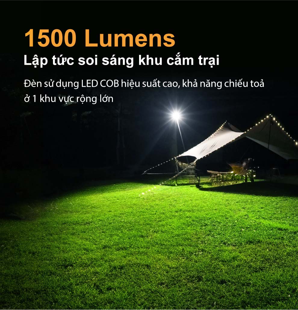 Đèn pin cắm trại KLARUS WL3 sáng 1500 lumen pin liền thân 13.500mAh sạc USB-C chức năng powerbank