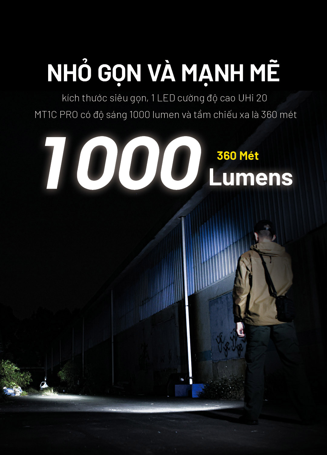 đèn pin mt1c pro cường độ 1000 lumens chiếu xa 360 mét