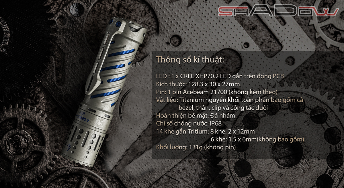 Đèn pin ACEBEAM E70 Titanium độ sáng 4000lumen chiếu xa 240m pin 21700 USB-C