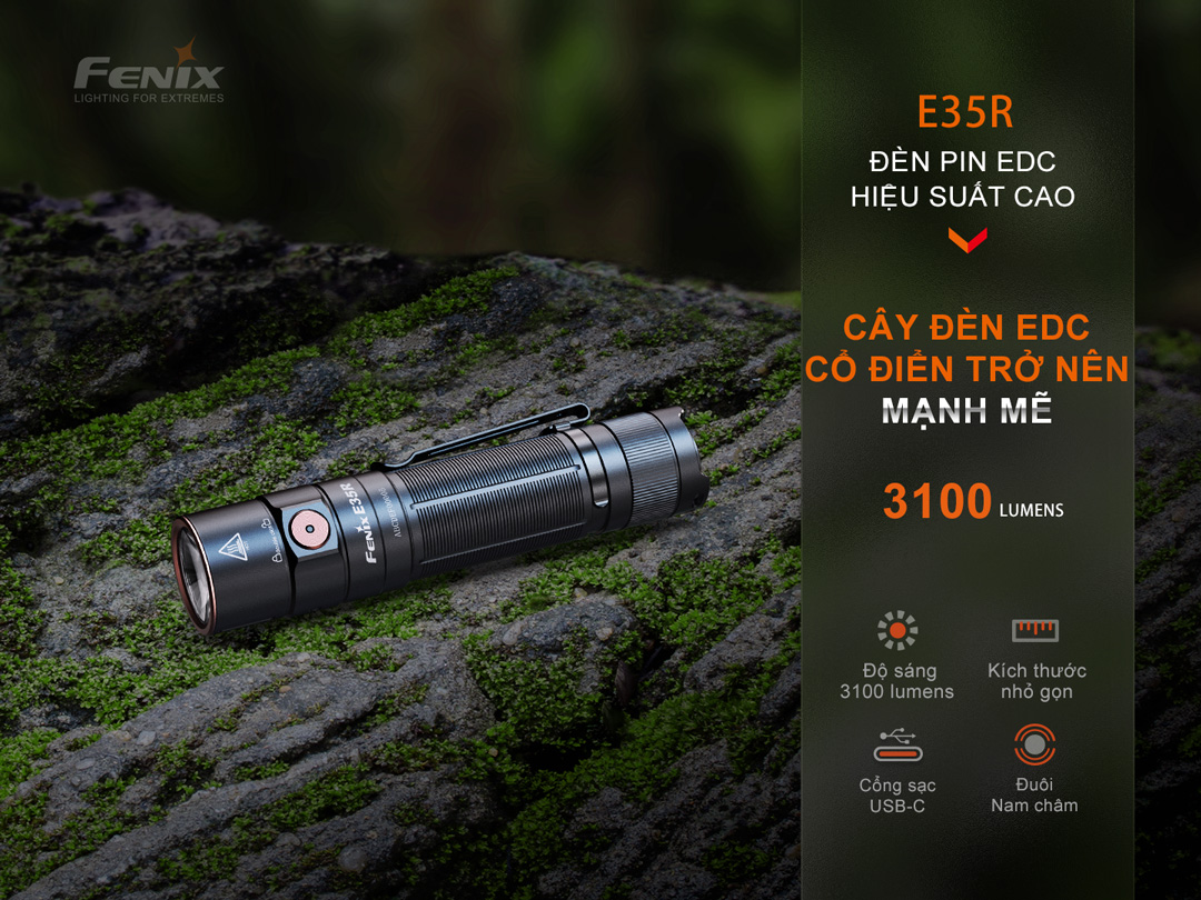 Đèn pin FENIX E35R độ sáng 3100lm chiếu xa 260m pin 21700 sạc USB C đuôi nam châm