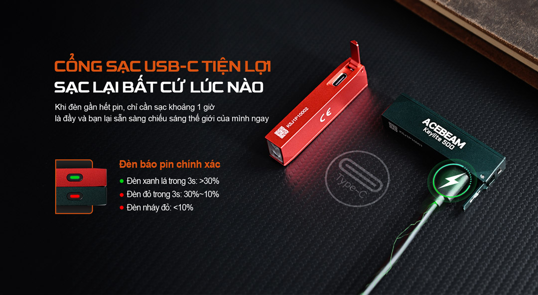 Đèn pin móc khoá ACEBEAM Keylite 500 - siêu gọn 500 lumen nhẹ 19g