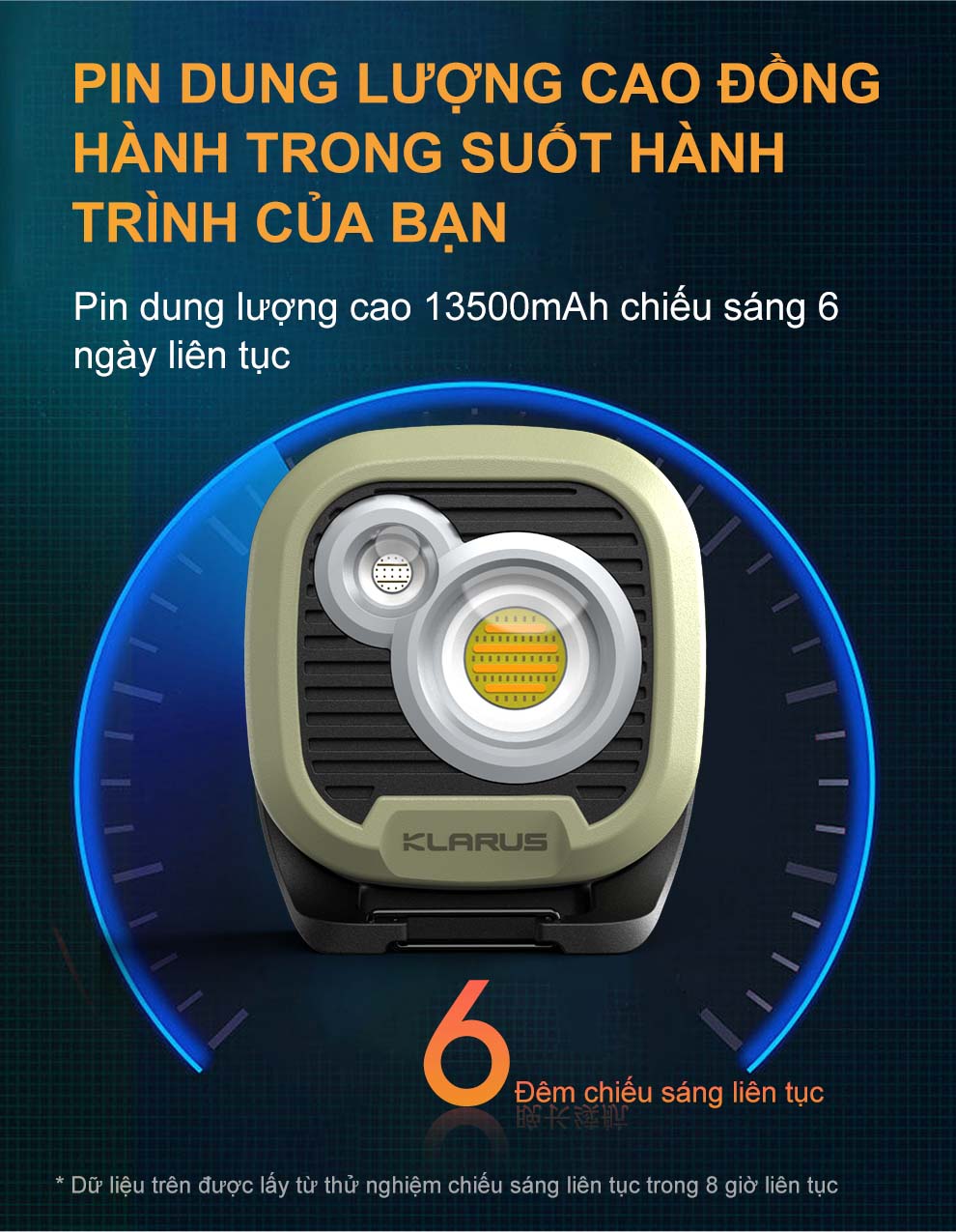 Đèn pin cắm trại KLARUS WL3 sáng 1500 lumen pin liền thân 13.500mAh sạc USB-C chức năng powerbank