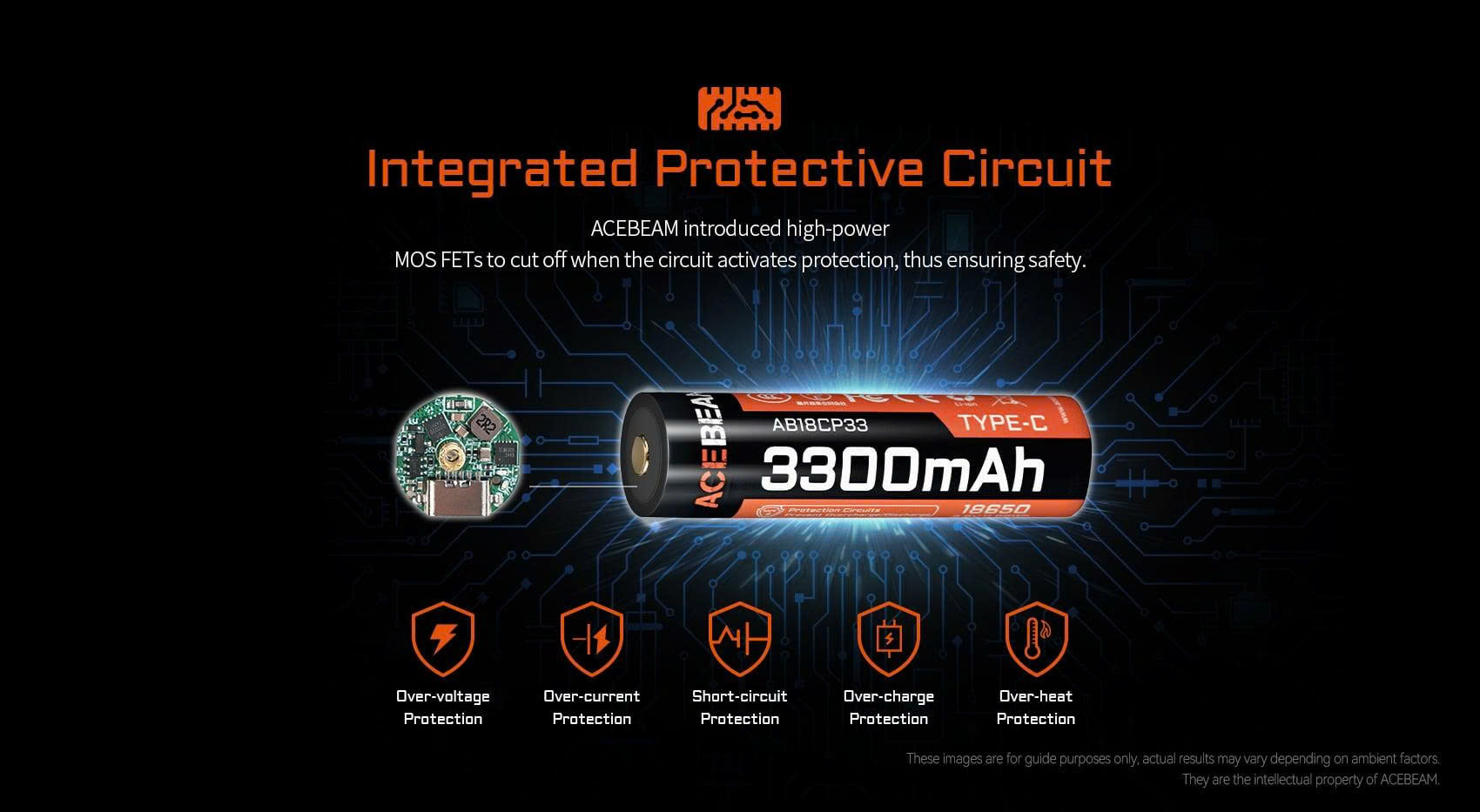 Pin sạc ACEBEAM 18650 USB-C 3300mAh 10A – Sạc trực tiếp, an toàn, bền bỉ