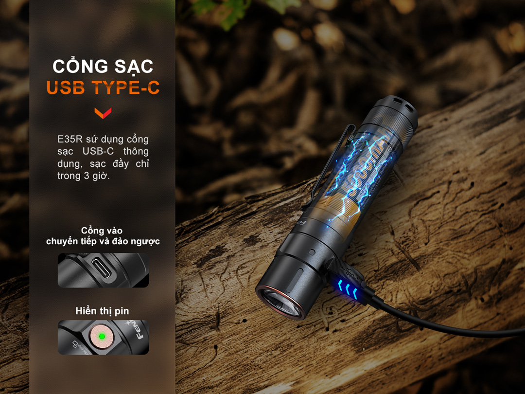 Đèn pin FENIX E35R độ sáng 3100lm chiếu xa 260m pin 21700 sạc USB C đuôi nam châm