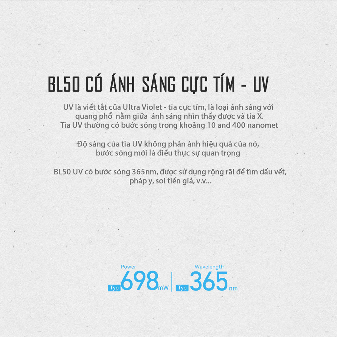 Đèn pin EDC IMALENT BL50 tia UV 365nm sáng 3.600 lumen chiếu xa 428m pin dung lượng 3000mAh sạc USB-C