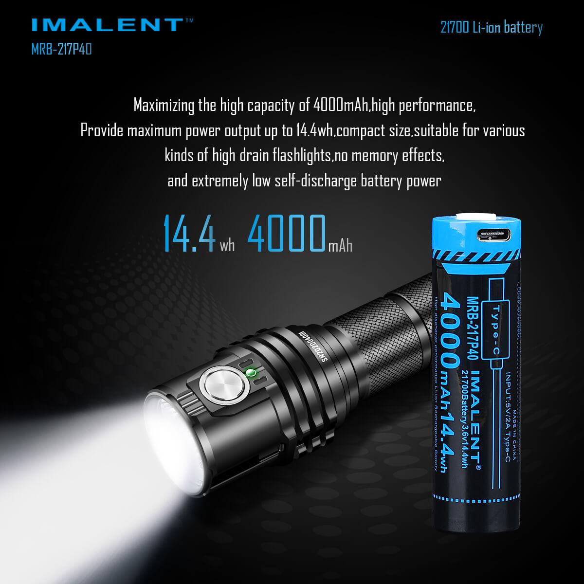 Pin sạc IMALENT MRB-217P40 dung lượng 4000mAh có cổng sạc
