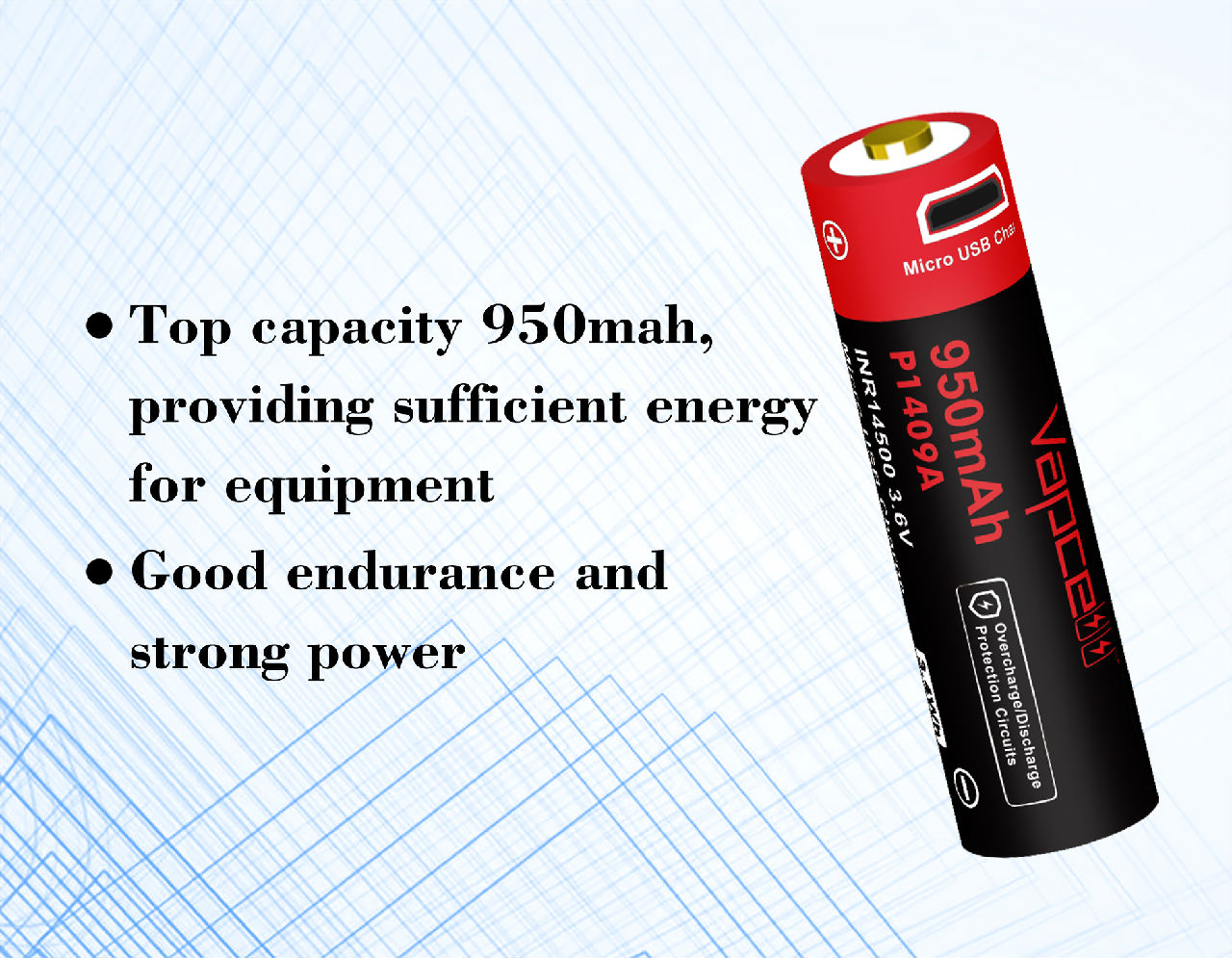 Pin sạc VAPCELL 14500 dung lượng 950mAh cổng sạc USB - P1409A