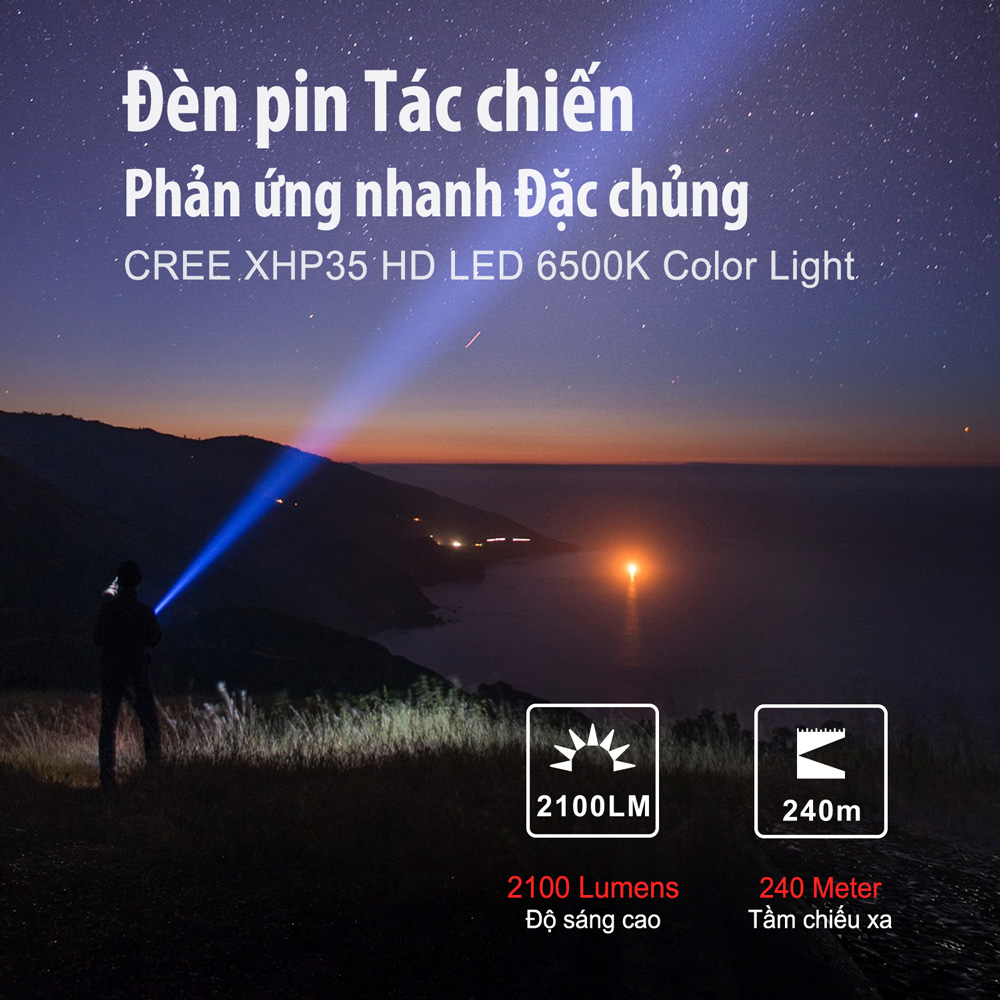 Đèn pin phản ứng nhanh KLARUS XT2CR PRO độ sáng 2100 lumen chiếu xa 240m