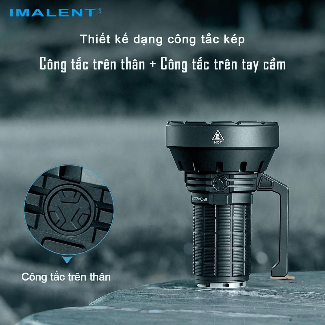 Đèn pin siêu sáng IMALENT SR16 sáng 55.000 lumen chiếu xa 1715m pack 4 pin 21700 tổng 16.000mAh sạc DC