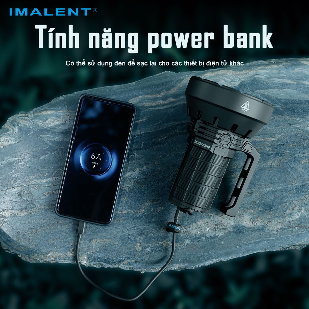 Đèn pin siêu sáng IMALENT SR16 sáng 55.000 lumen chiếu xa 1715m pack 4 pin 21700 tổng 16.000mAh sạc DC