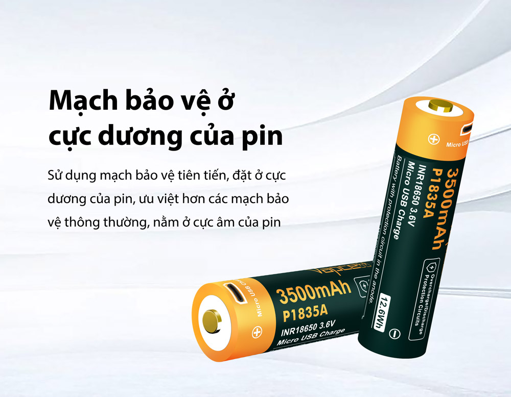 Pin sạc VAPCELL P1835A dung lượng 3500mAh dòng xả 10A có bảo vệ sạc USB
