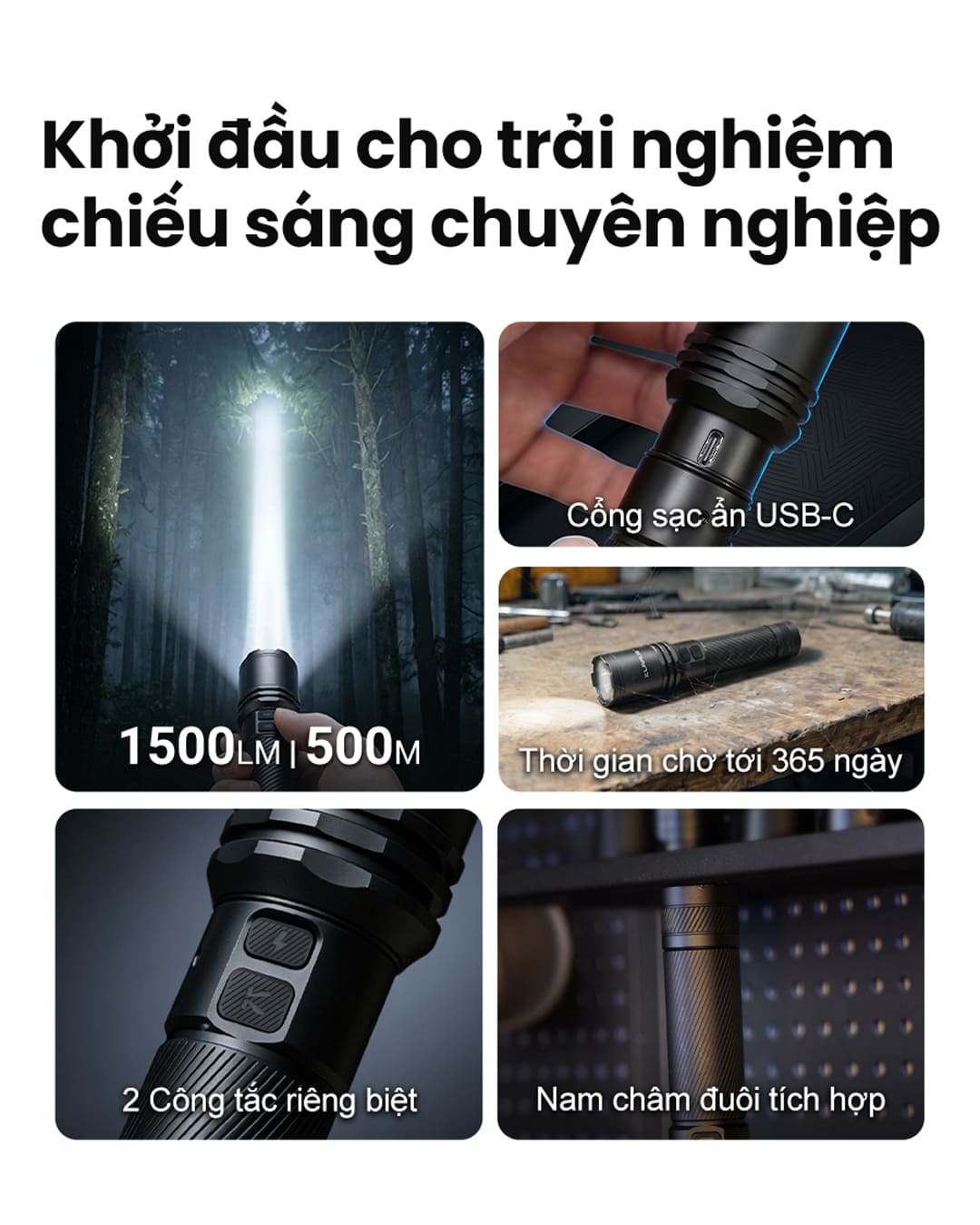 Tích hợp cổng sạc USB-C ẩn, công tắc kép, nam châm đuôi và pin dung lượng cao đáp ứng nhiều nhu cầu sử dụng.