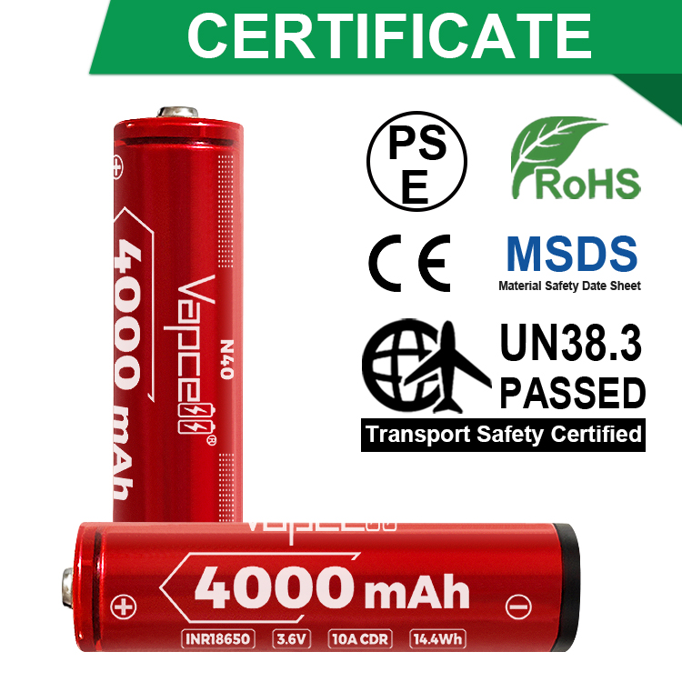 Pin sạc VAPCELL N40 18650 dung lượng 4000mAh có mạch bảo vệ