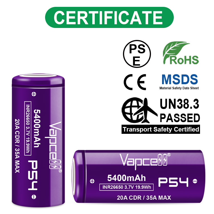 Pin sạc VAPCELL P54 26650 dung lượng 5400mAh dòng xả cao