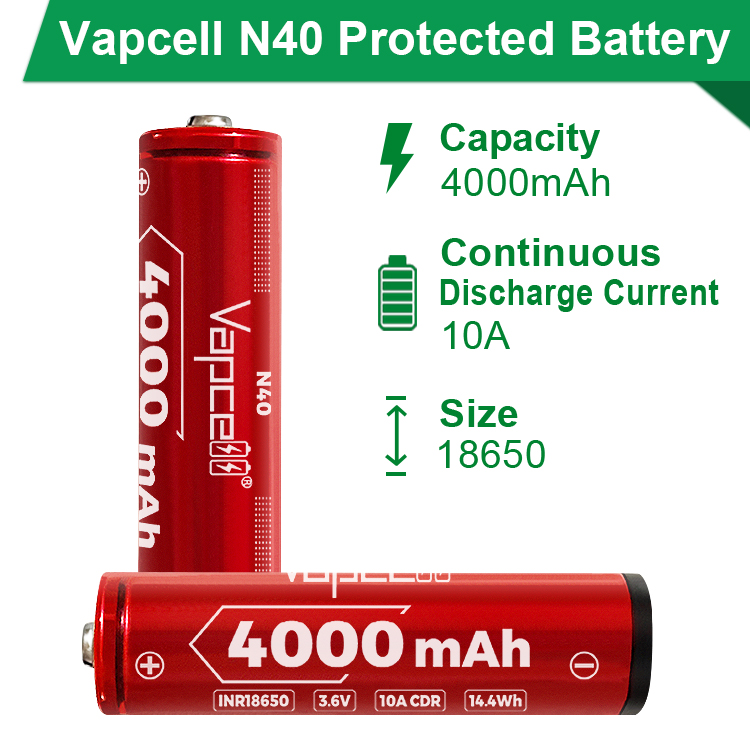 Pin sạc VAPCELL N40 18650 dung lượng 4000mAh có mạch bảo vệ