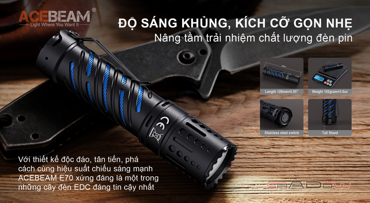 Đèn pin ACEBEAM E70 độ sáng 4600 lumen pin 21700