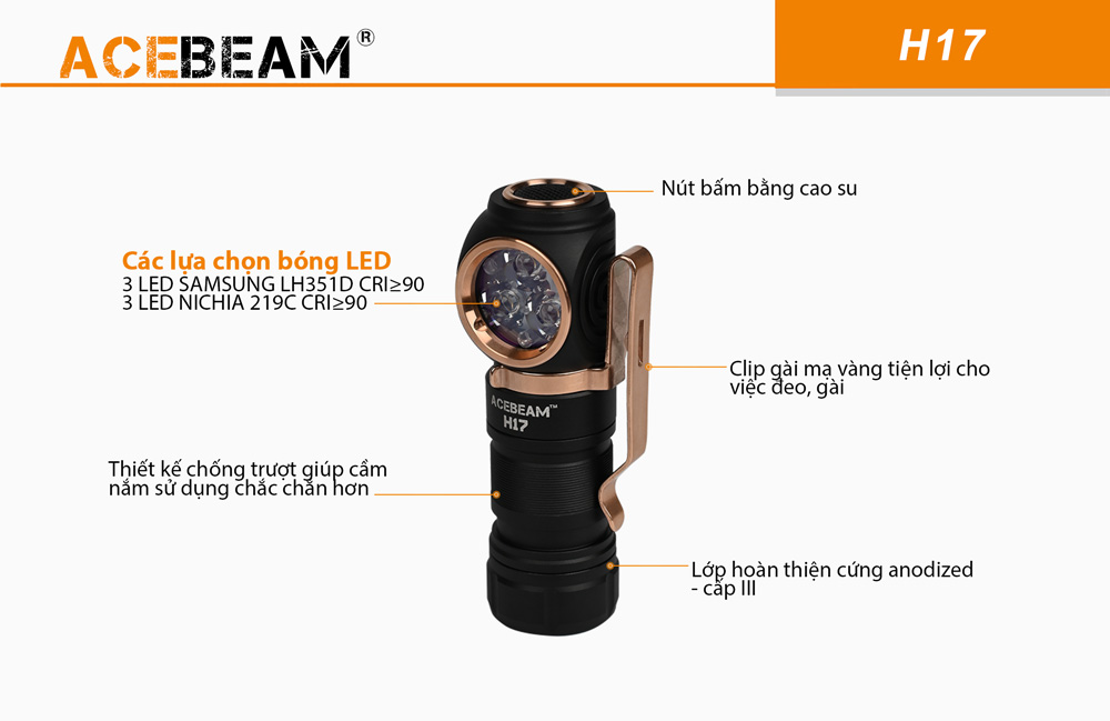 Đèn pin đội đầu ACEBEAM H17 với các lựa chọn bóng LED
