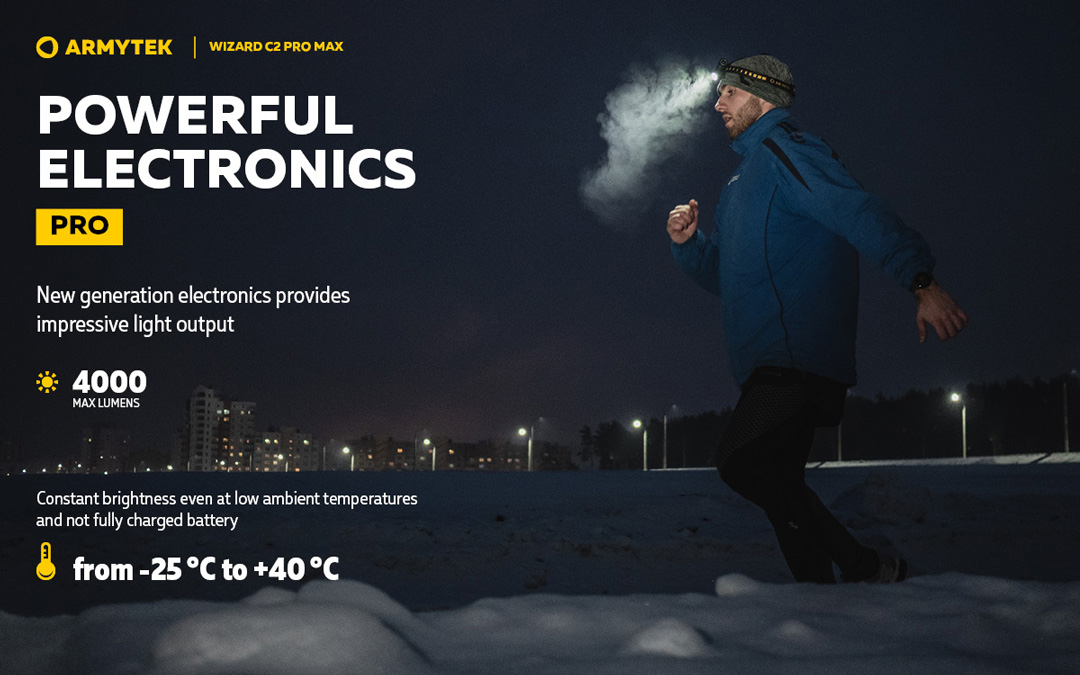 Đèn pin đội đầu ARMYTEK WIZARD C2 PRO MAX nhiệt màu 6500K sáng 4000 lumen chiếu xa 114m sạc nam châm đuôi pin 21700 5000mAh