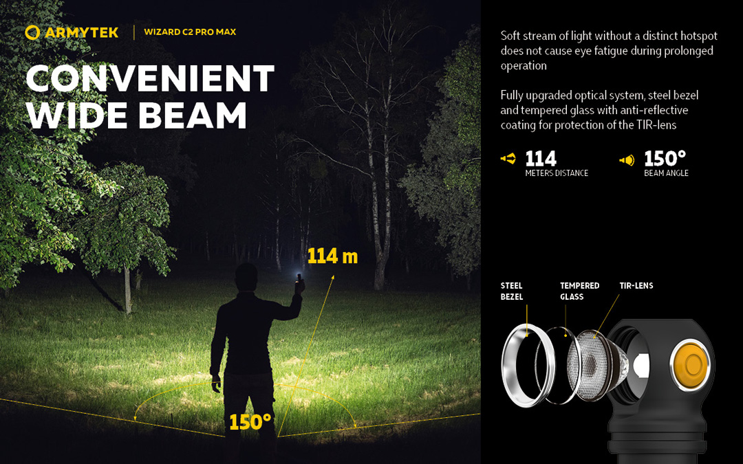 Đèn pin đội đầu ARMYTEK WIZARD C2 PRO MAX nhiệt màu 4500K sáng 3720 lumen chiếu xa 114m sạc nam châm đuôi pin 21700 5000mAh