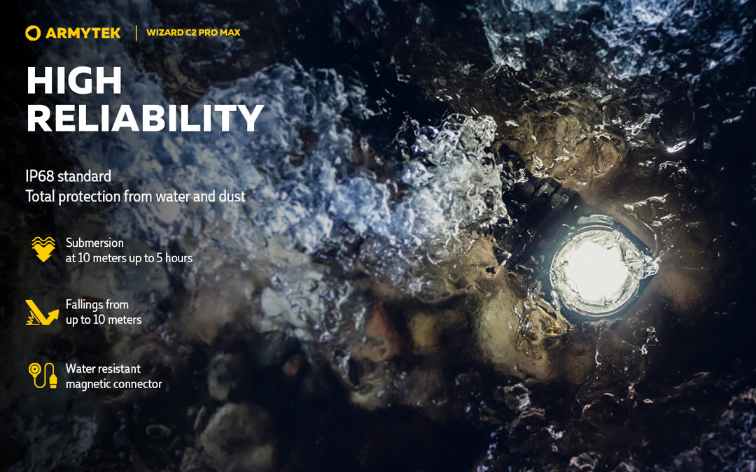 Đèn pin đội đầu ARMYTEK WIZARD C2 PRO MAX nhiệt màu 4500K sáng 3720 lumen chiếu xa 114m sạc nam châm đuôi pin 21700 5000mAh